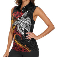 Papua New Guinea Sepik Personalised Women Sleeveless Polo Shirt PNG Bird of Paradise Tattoo - Polynesian Pride