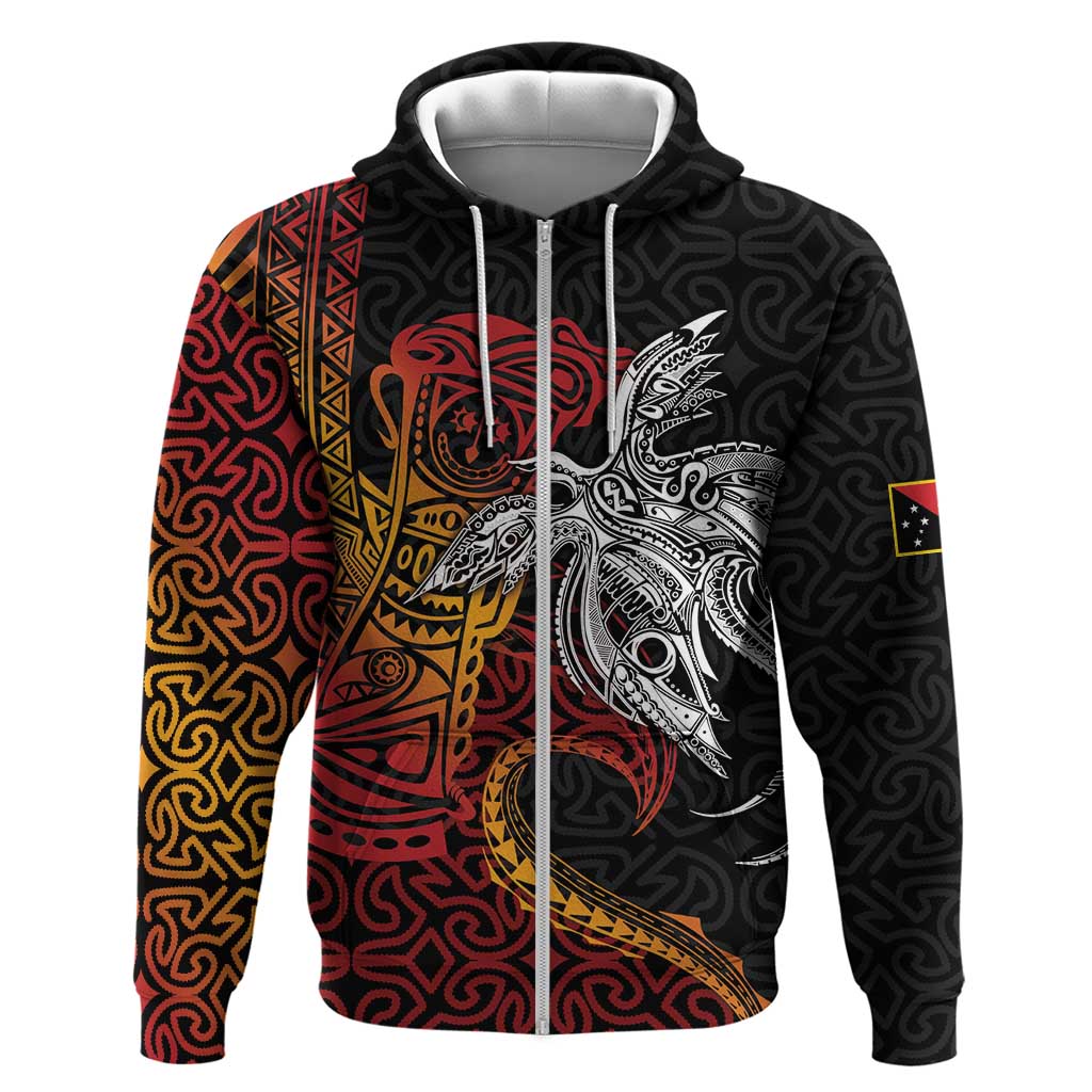 Papua New Guinea Sepik Personalised Zip Hoodie PNG Bird of Paradise Tattoo - Polynesian Pride