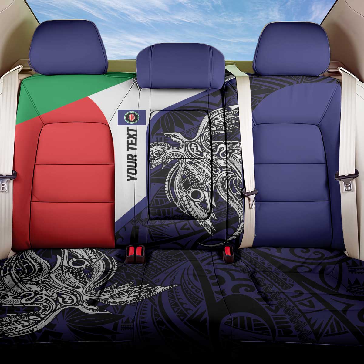 Personalised PNG Bougainville Back Car Seat Cover Bird of Paradise Tattoo Flag Motif - Polynesian Pride