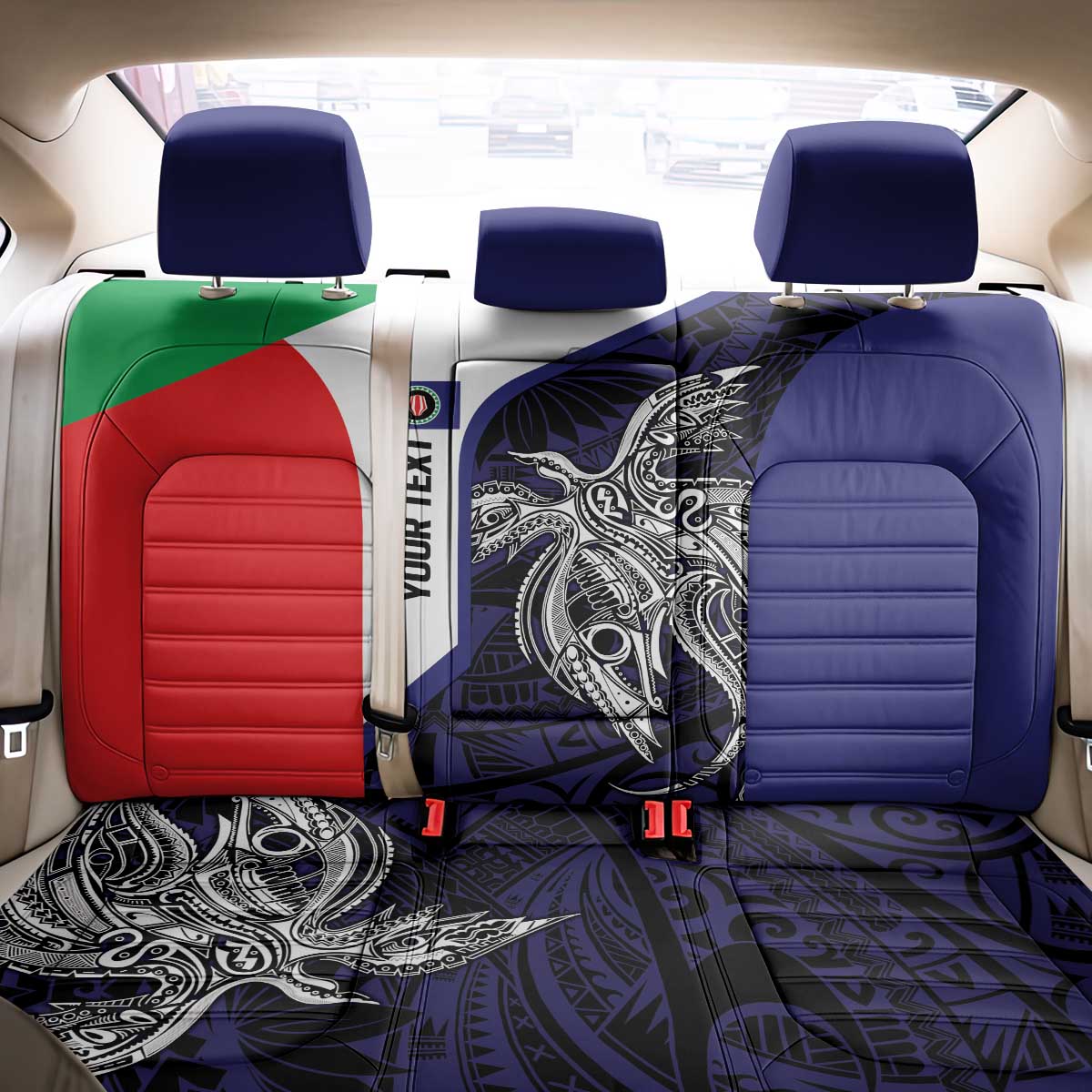 Personalised PNG Bougainville Back Car Seat Cover Bird of Paradise Tattoo Flag Motif - Polynesian Pride