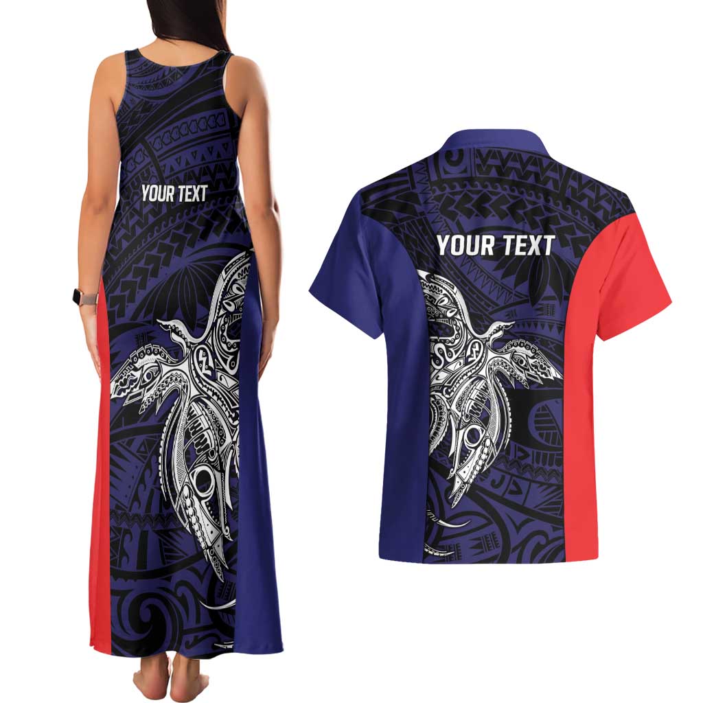 Personalised PNG Bougainville Couples Matching Tank Maxi Dress and Hawaiian Shirt Bird of Paradise Tattoo Flag Motif - Polynesian Pride