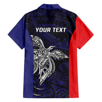 Personalised PNG Bougainville Family Matching Off The Shoulder Long Sleeve Dress and Hawaiian Shirt Bird of Paradise Tattoo Flag Motif - Polynesian Pride