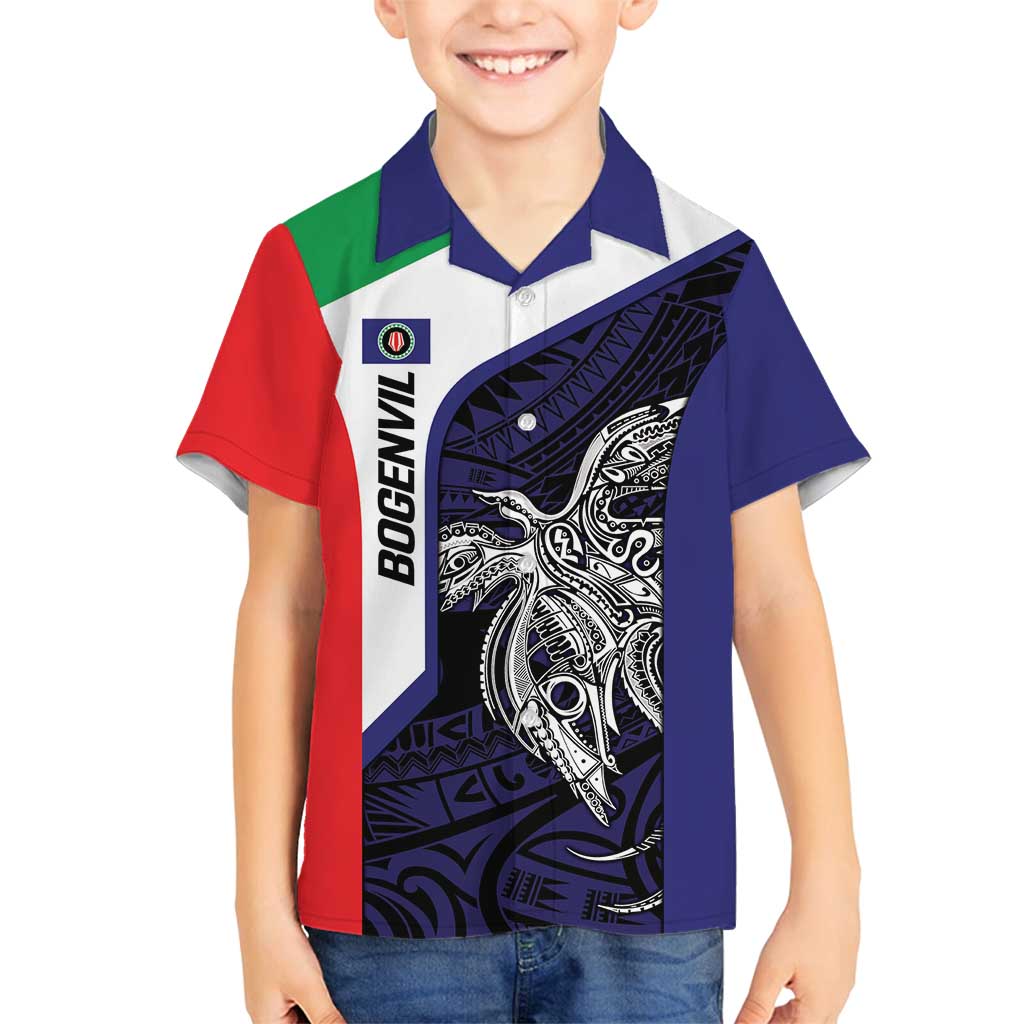 Personalised PNG Bougainville Family Matching Off Shoulder Short Dress and Hawaiian Shirt Bird of Paradise Tattoo Flag Motif - Polynesian Pride