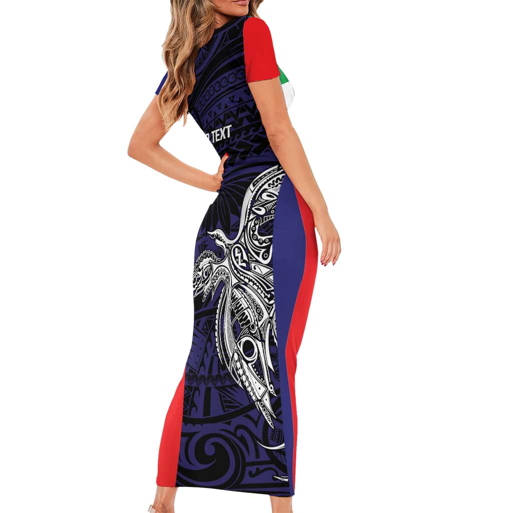 Personalised PNG Bougainville Family Matching Short Sleeve Bodycon Dress and Hawaiian Shirt Bird of Paradise Tattoo Flag Motif - Polynesian Pride