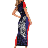 Personalised PNG Bougainville Family Matching Short Sleeve Bodycon Dress and Hawaiian Shirt Bird of Paradise Tattoo Flag Motif - Polynesian Pride