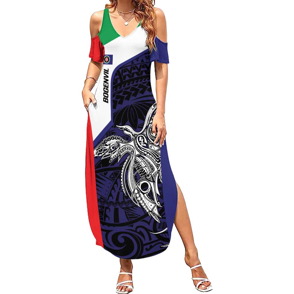 Personalised PNG Bougainville Family Matching Summer Maxi Dress and Hawaiian Shirt Bird of Paradise Tattoo Flag Motif - Polynesian Pride