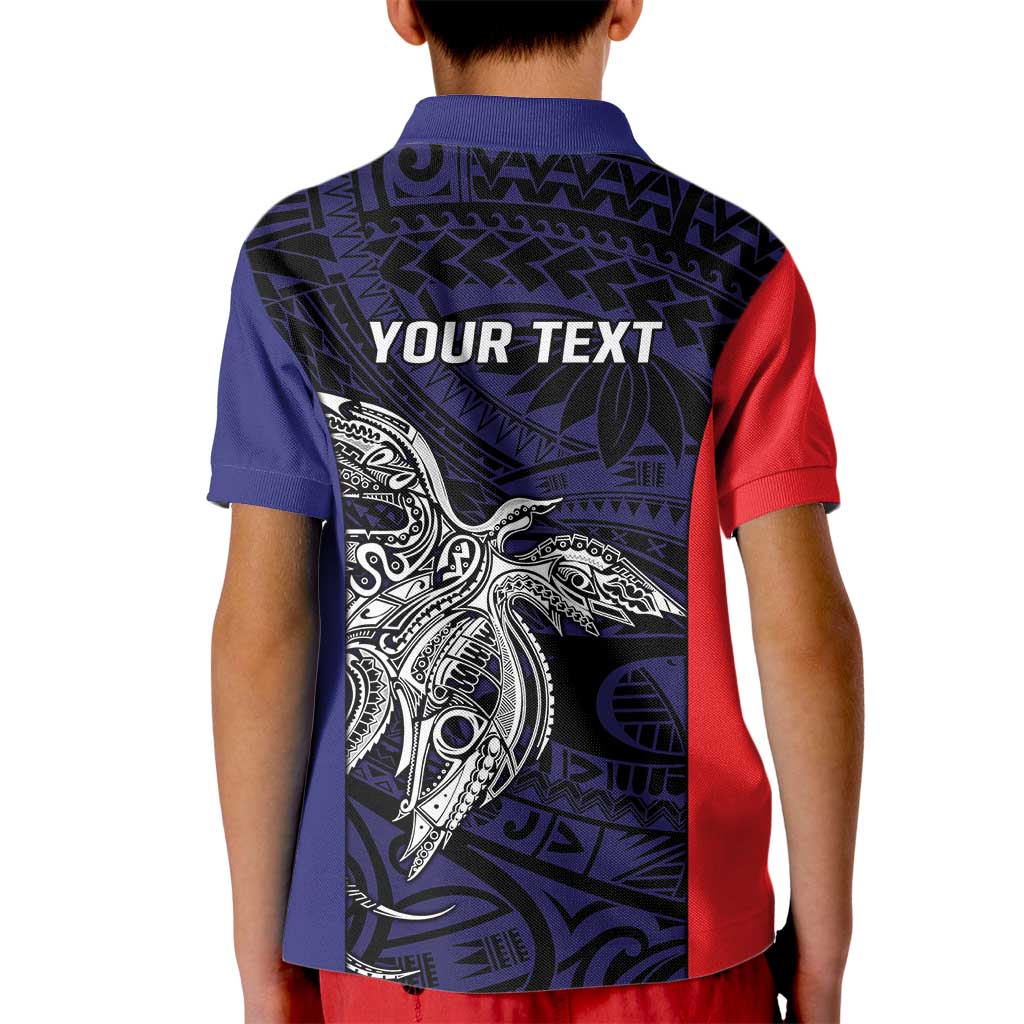 Personalised PNG Bougainville Kid Polo Shirt Bird of Paradise Tattoo Flag Motif - Polynesian Pride