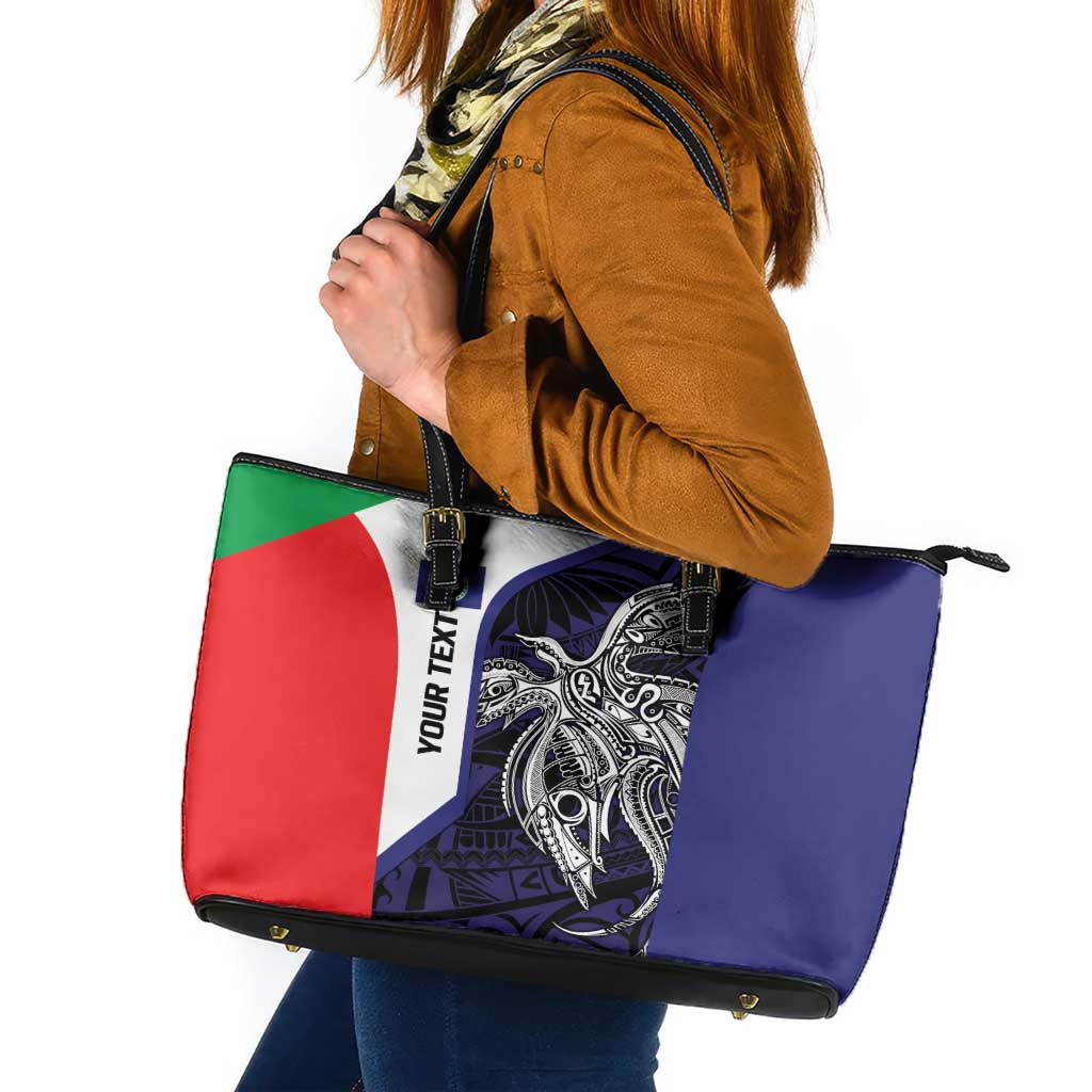 Personalised PNG Bougainville Leather Tote Bag Bird of Paradise Tattoo Flag Motif - Polynesian Pride