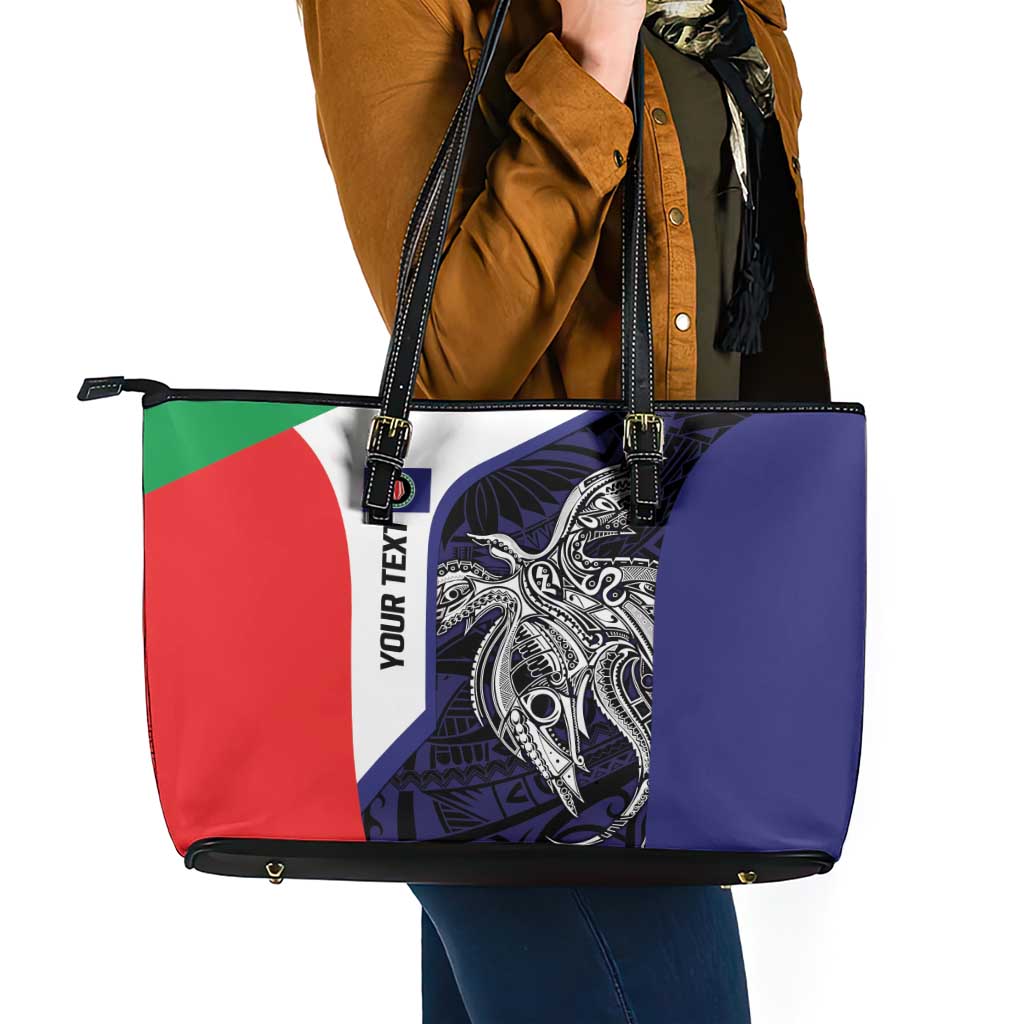 Personalised PNG Bougainville Leather Tote Bag Bird of Paradise Tattoo Flag Motif - Polynesian Pride