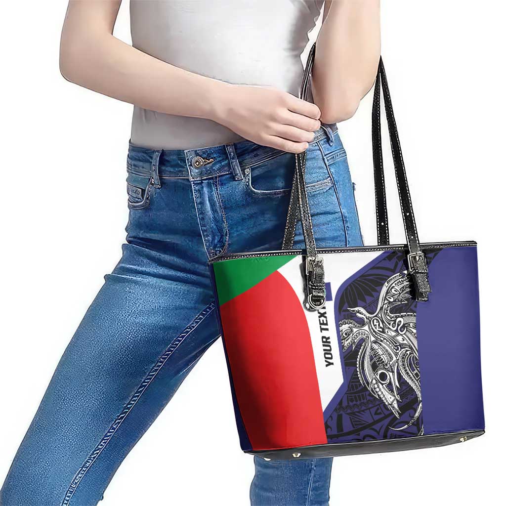 Personalised PNG Bougainville Leather Tote Bag Bird of Paradise Tattoo Flag Motif - Polynesian Pride