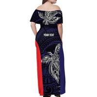 Personalised PNG Bougainville Off Shoulder Maxi Dress Bird of Paradise Tattoo Flag Motif - Polynesian Pride
