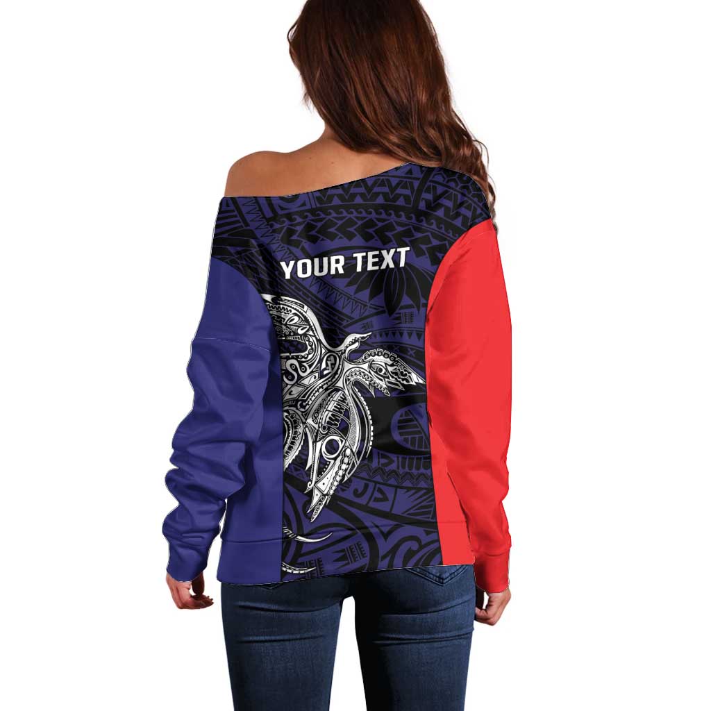 Personalised PNG Bougainville Off Shoulder Sweater Bird of Paradise Tattoo Flag Motif - Polynesian Pride