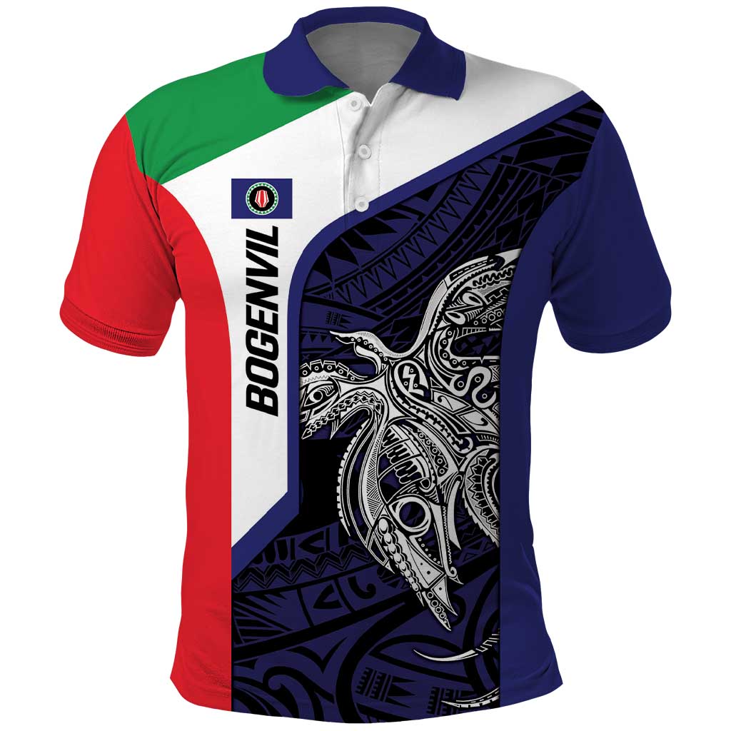Personalised PNG Bougainville Polo Shirt Bird of Paradise Tattoo Flag Motif - Polynesian Pride
