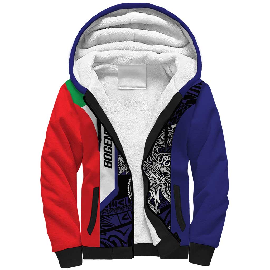 Personalised PNG Bougainville Sherpa Hoodie Bird of Paradise Tattoo Flag Motif LT9 Unisex Blue - Polynesian Pride
