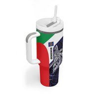 Personalised PNG Bougainville Tumbler With Handle Bird of Paradise Tattoo Flag Motif - Polynesian Pride