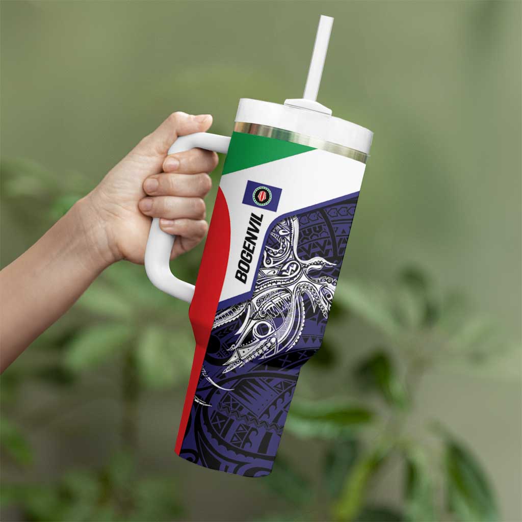 Personalised PNG Bougainville Tumbler With Handle Bird of Paradise Tattoo Flag Motif - Polynesian Pride