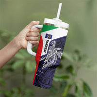 Personalised PNG Bougainville Tumbler With Handle Bird of Paradise Tattoo Flag Motif - Polynesian Pride