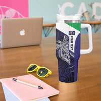 Personalised PNG Bougainville Tumbler With Handle Bird of Paradise Tattoo Flag Motif - Polynesian Pride