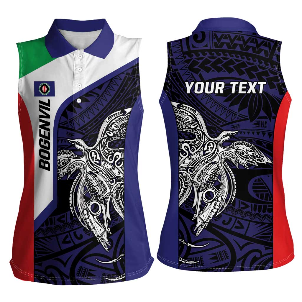 Personalised PNG Bougainville Women Sleeveless Polo Shirt Bird of Paradise Tattoo Flag Motif - Polynesian Pride