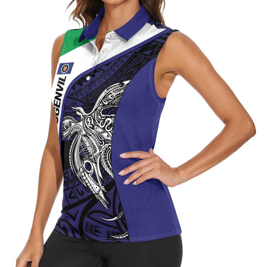 Personalised PNG Bougainville Women Sleeveless Polo Shirt Bird of Paradise Tattoo Flag Motif - Polynesian Pride