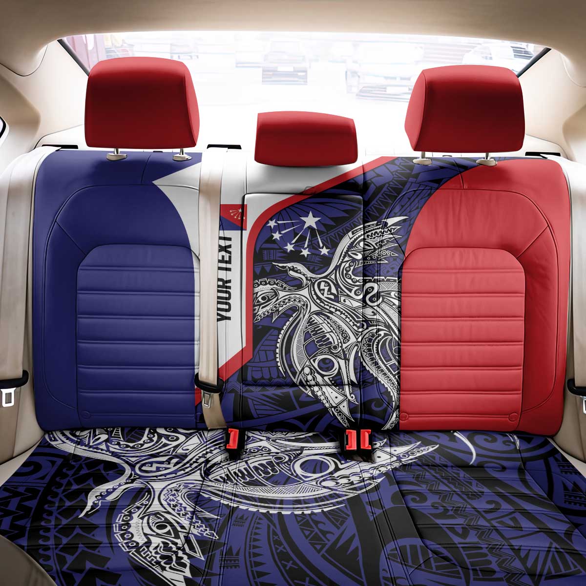 Personalised PNG Central Province Back Car Seat Cover Bird of Paradise Tattoo Flag Motif - Polynesian Pride