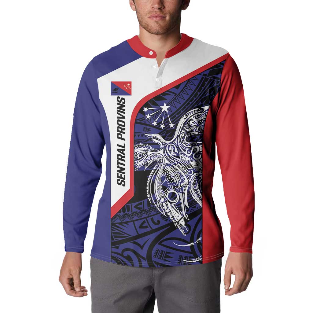 Personalised PNG Central Province Button Sweatshirt Bird of Paradise Tattoo Flag Motif LT9 - Polynesian Pride