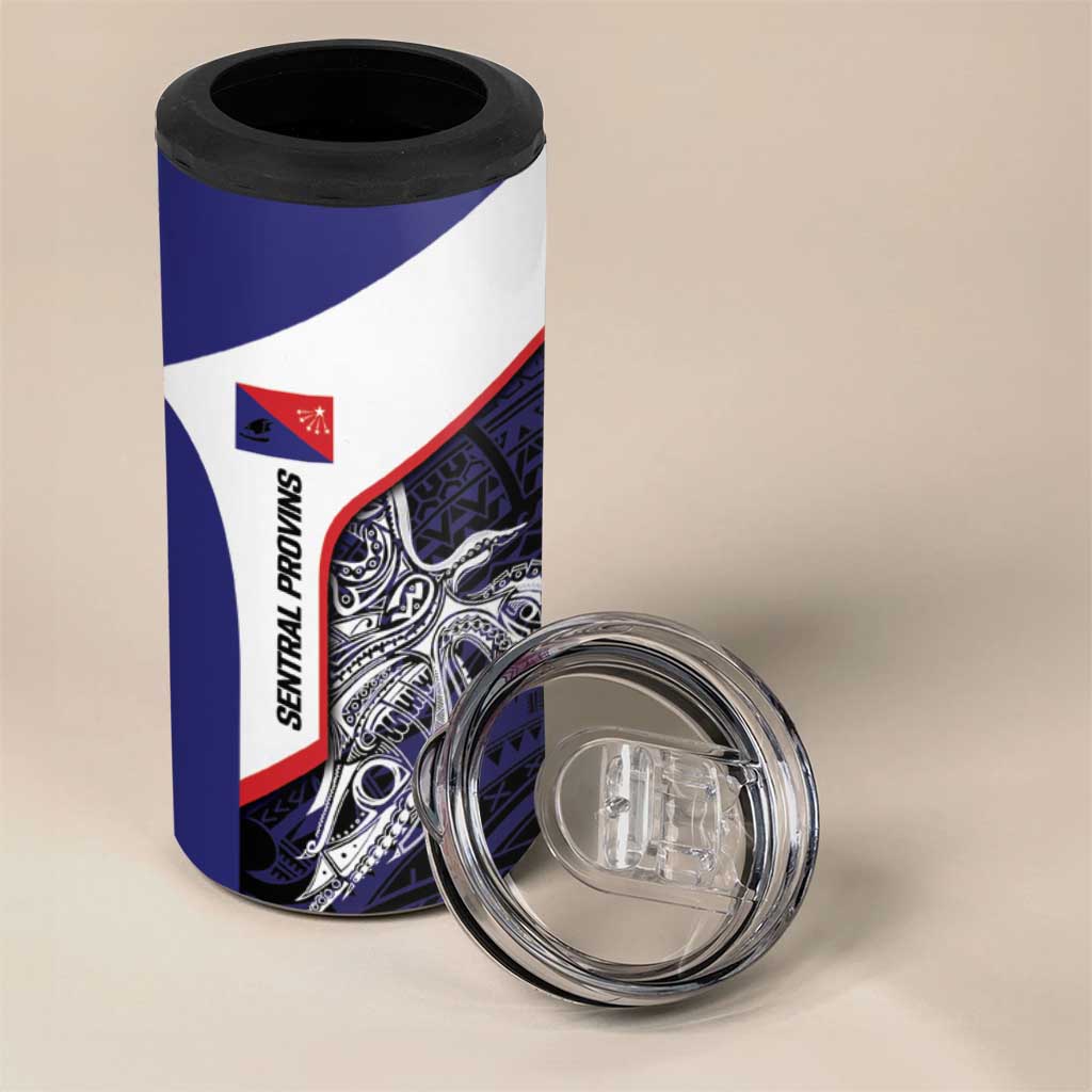 Personalised PNG Central Province 4 in 1 Can Cooler Tumbler Bird of Paradise Tattoo Flag Motif - Polynesian Pride