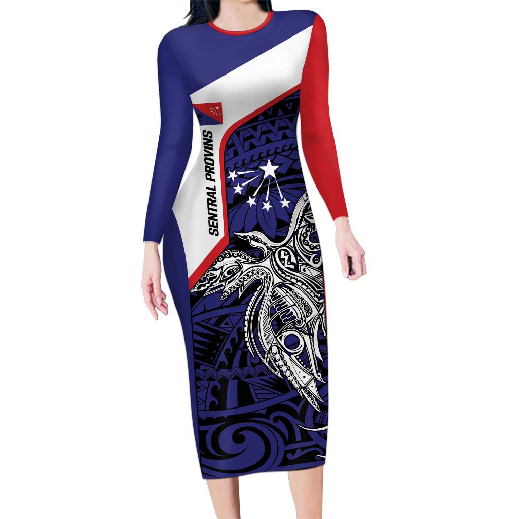 Personalised PNG Central Province Family Matching Long Sleeve Bodycon Dress and Hawaiian Shirt Bird of Paradise Tattoo Flag Motif - Polynesian Pride