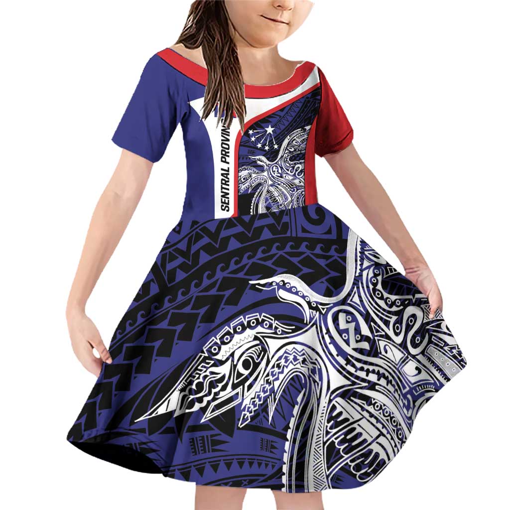 Personalised PNG Central Province Family Matching Off Shoulder Short Dress and Hawaiian Shirt Bird of Paradise Tattoo Flag Motif - Polynesian Pride