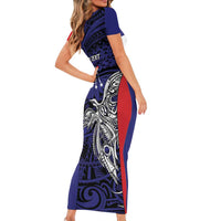 Personalised PNG Central Province Family Matching Short Sleeve Bodycon Dress and Hawaiian Shirt Bird of Paradise Tattoo Flag Motif - Polynesian Pride