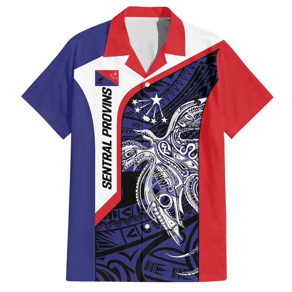 Personalised PNG Central Province Hawaiian Shirt Bird of Paradise Tattoo Flag Motif LT9 Blue - Polynesian Pride