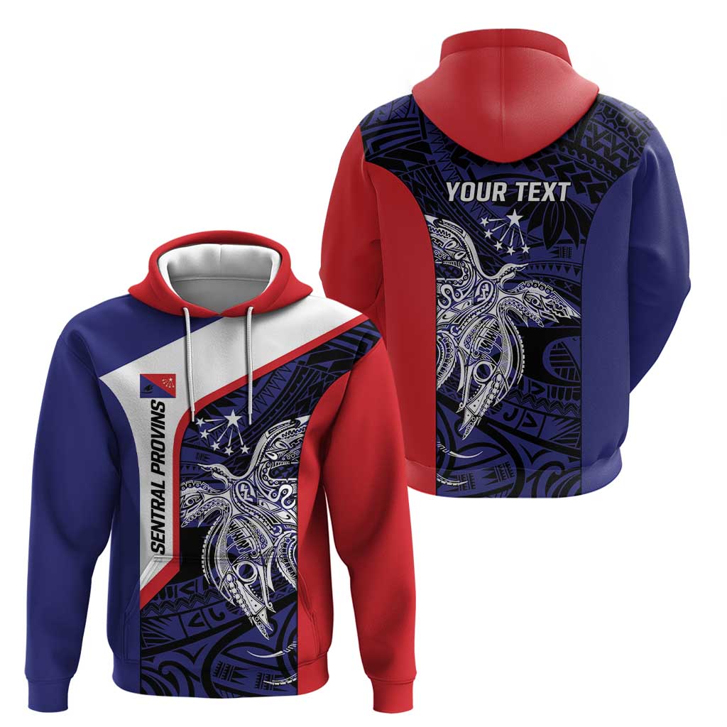 Personalised PNG Central Province Hoodie Bird of Paradise Tattoo Flag Motif - Polynesian Pride