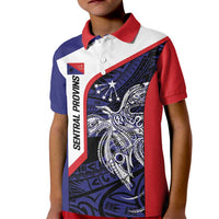 Personalised PNG Central Province Kid Polo Shirt Bird of Paradise Tattoo Flag Motif - Polynesian Pride
