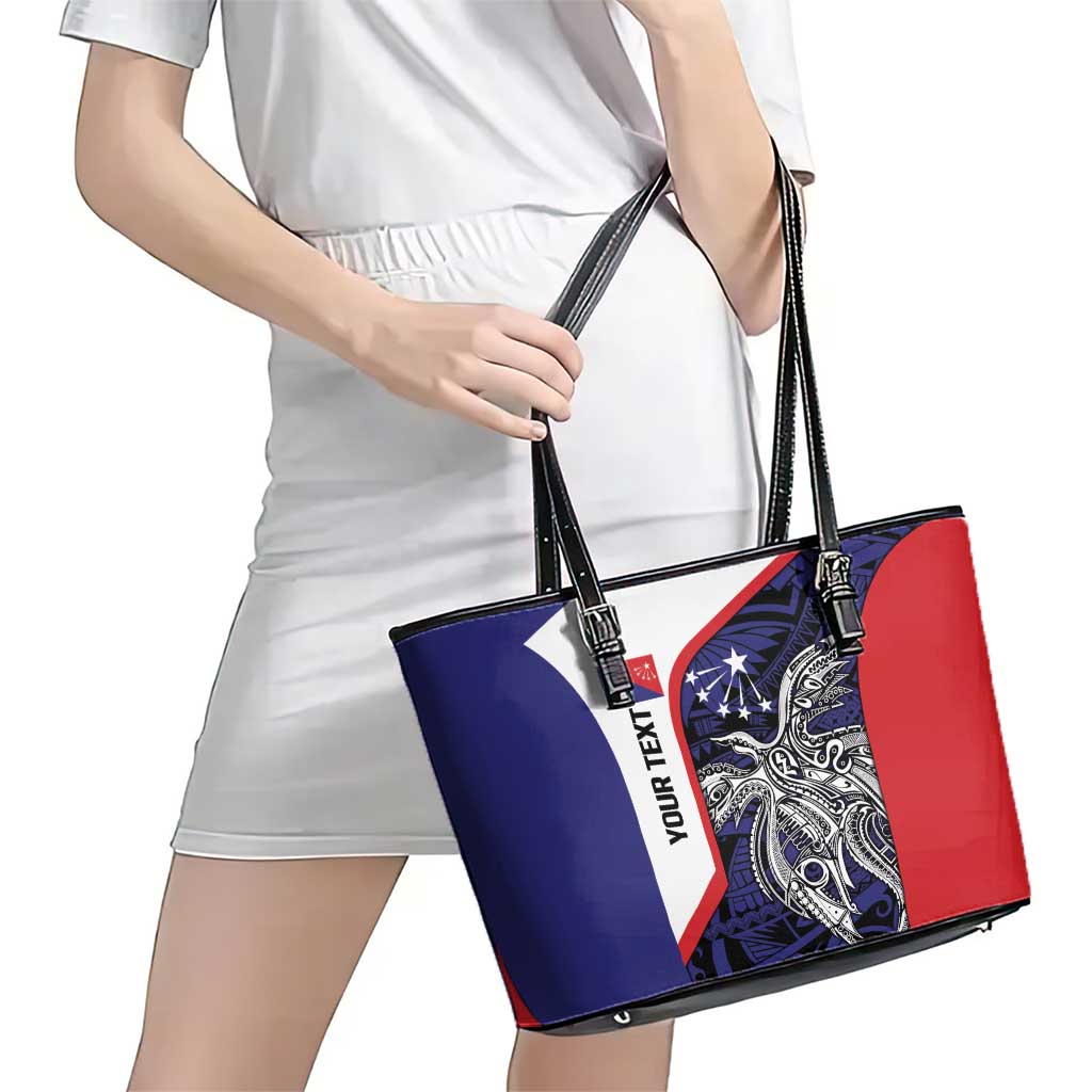 Personalised PNG Central Province Leather Tote Bag Bird of Paradise Tattoo Flag Motif - Polynesian Pride