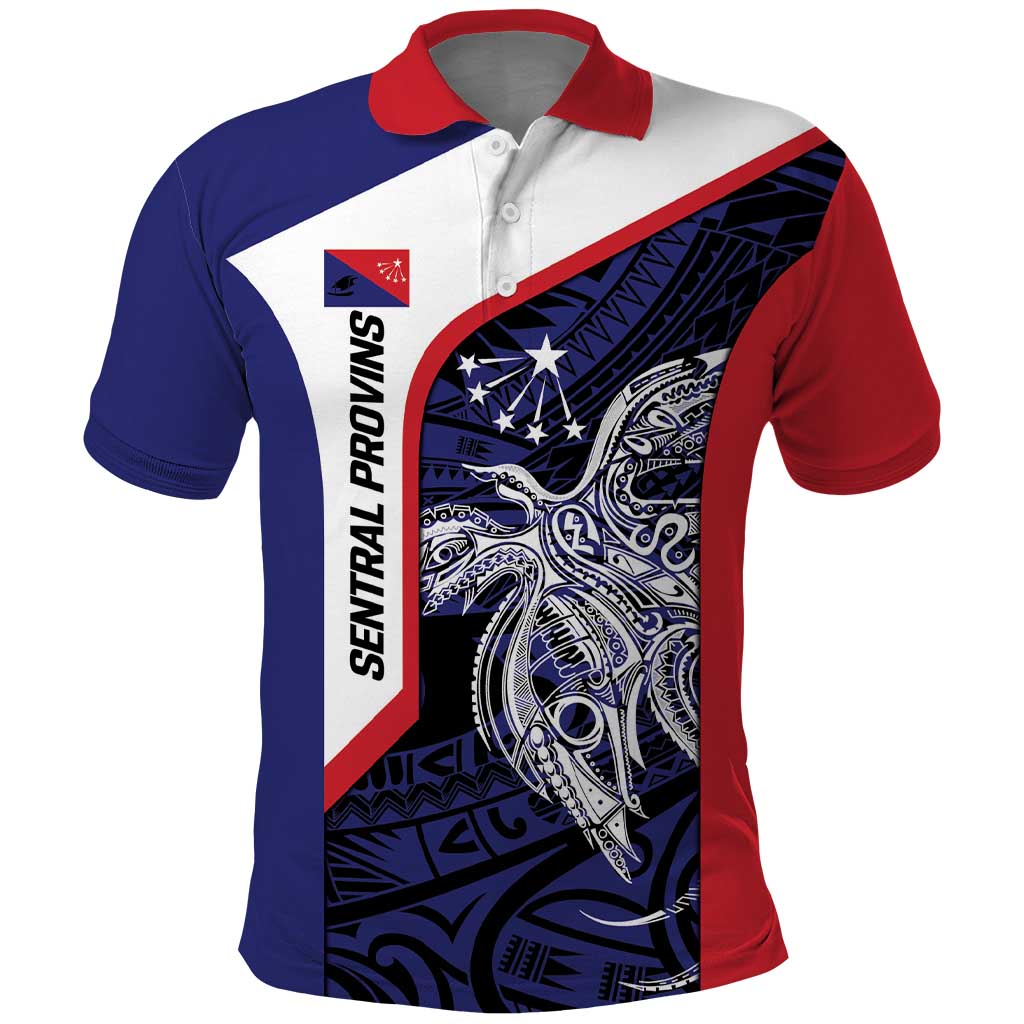 Personalised PNG Central Province Polo Shirt Bird of Paradise Tattoo Flag Motif - Polynesian Pride