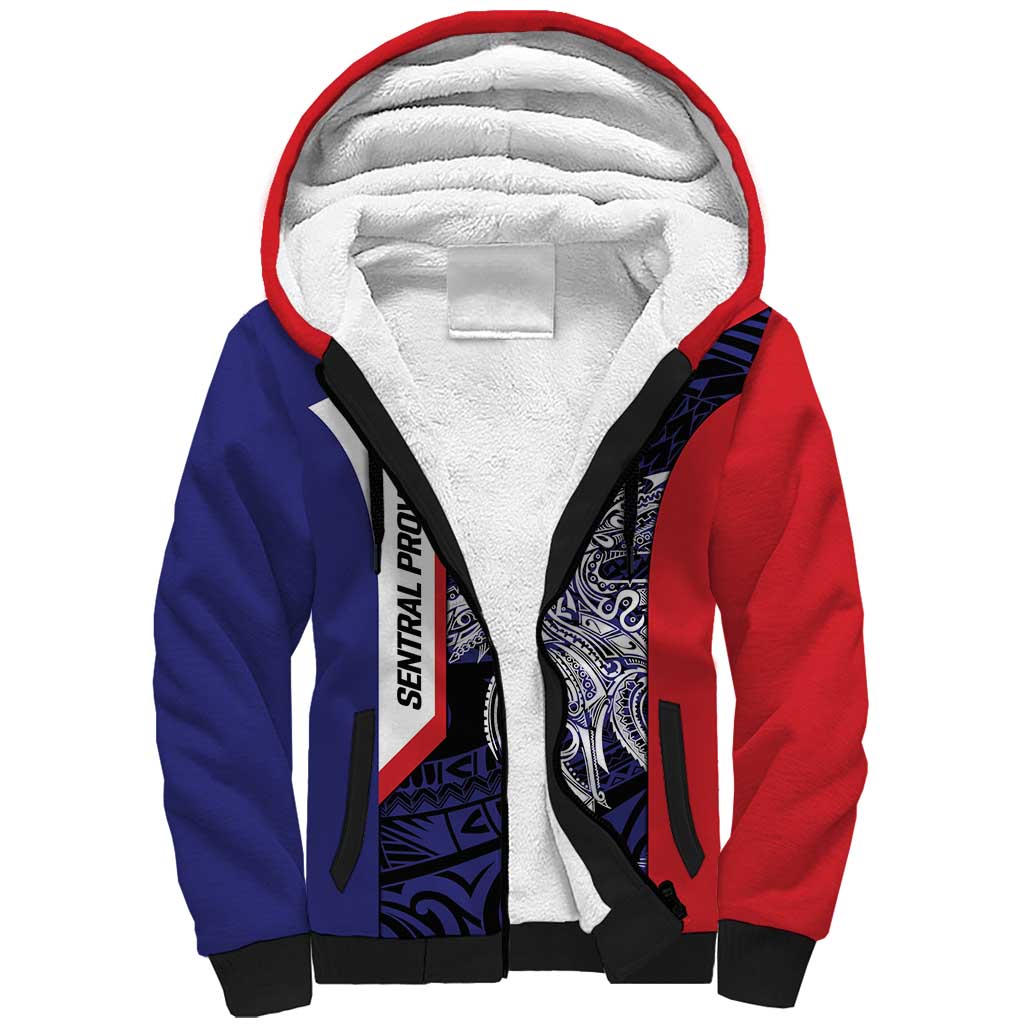 Personalised PNG Central Province Sherpa Hoodie Bird of Paradise Tattoo Flag Motif LT9 Unisex Blue - Polynesian Pride