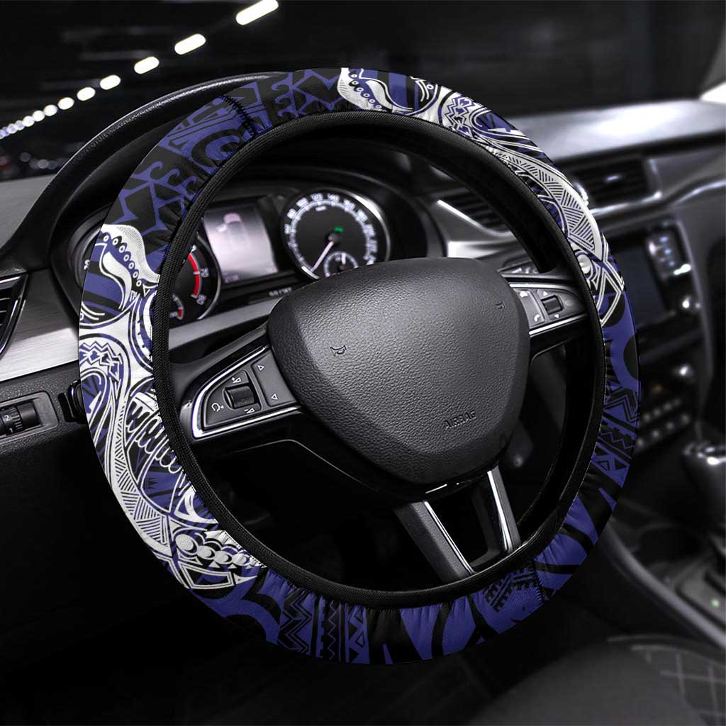 PNG Central Province Steering Wheel Cover Bird of Paradise Tattoo Flag Motif LT9 Universal Fit Blue - Polynesian Pride