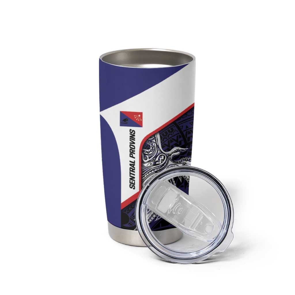 Personalised PNG Central Province Tumbler Cup Bird of Paradise Tattoo Flag Motif - Polynesian Pride