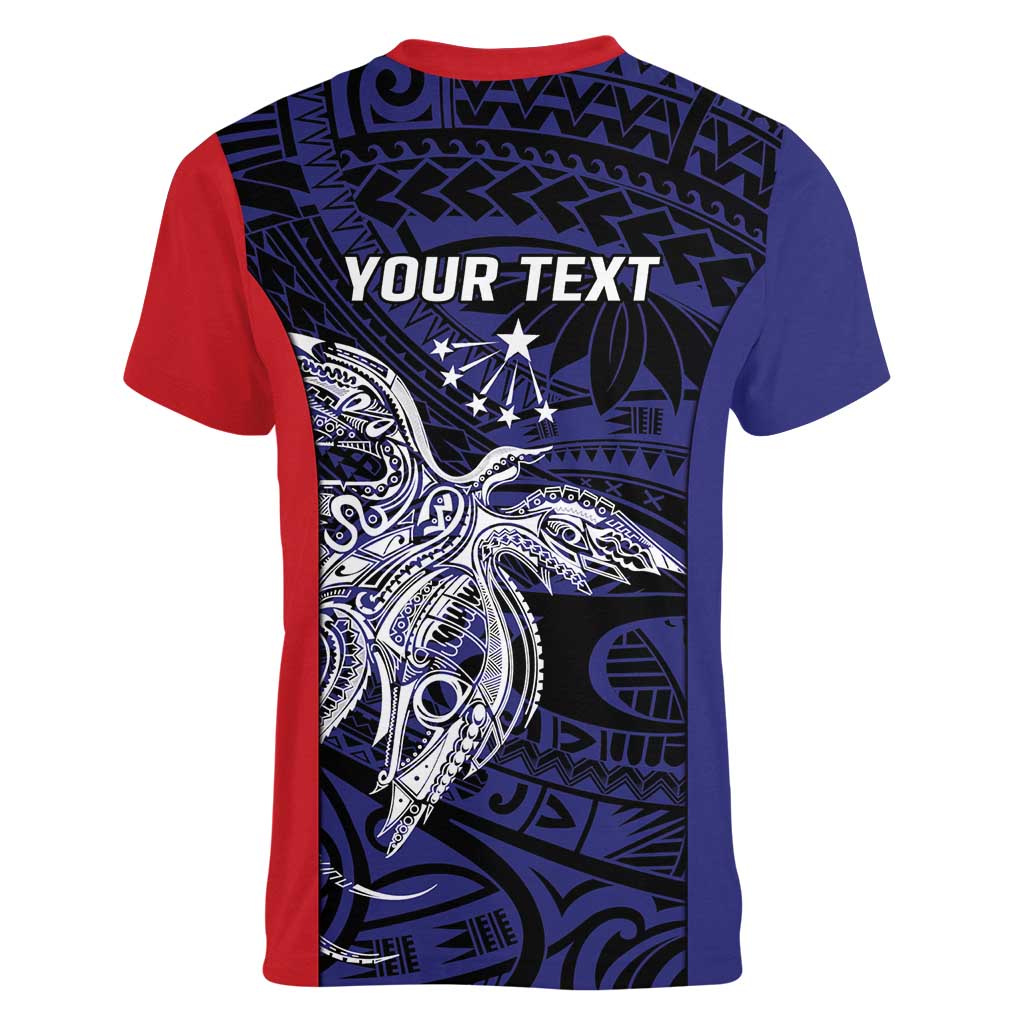 Personalised PNG Central Province Women V-Neck T-Shirt Bird of Paradise Tattoo Flag Motif - Polynesian Pride