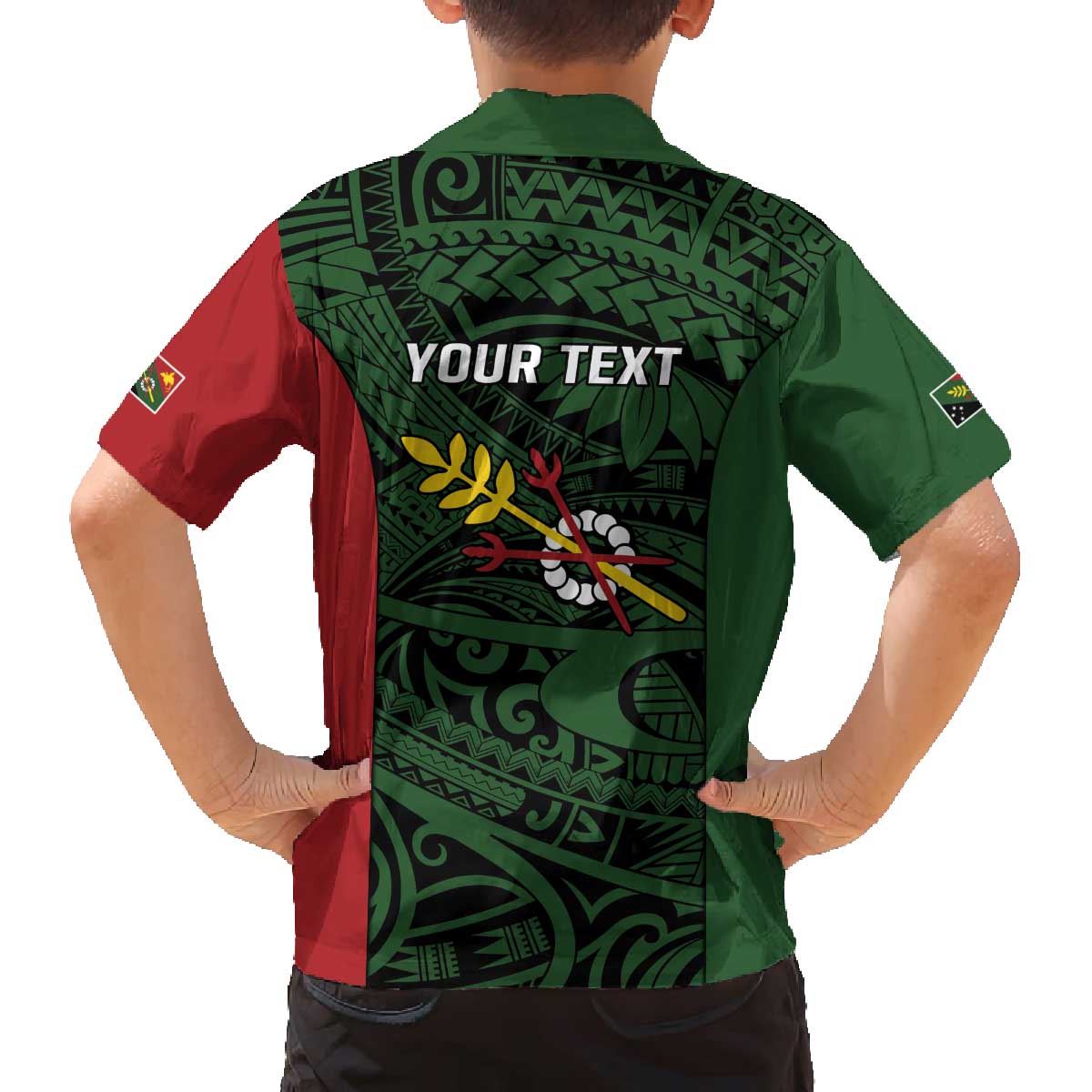 Personalised PNG Chimbu Province Family Matching Off The Shoulder Long Sleeve Dress and Hawaiian Shirt Bird of Paradise Tattoo Flag Motif - Polynesian Pride