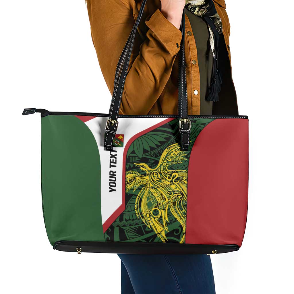 Personalised PNG Chimbu Province Leather Tote Bag Bird of Paradise Tattoo Flag Motif - Polynesian Pride