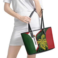 Personalised PNG Chimbu Province Leather Tote Bag Bird of Paradise Tattoo Flag Motif - Polynesian Pride