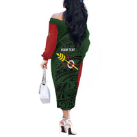 Personalised PNG Chimbu Province Off The Shoulder Long Sleeve Dress Bird of Paradise Tattoo Flag Motif - Polynesian Pride
