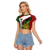 Personalised PNG Chimbu Province Raglan Cropped T Shirt Bird of Paradise Tattoo Flag Motif - Polynesian Pride