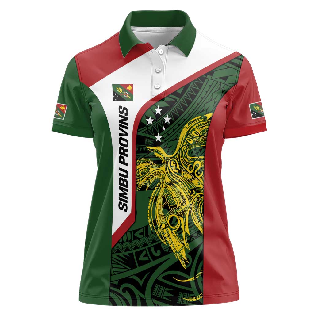 Personalised PNG Chimbu Province Women Polo Shirt Bird of Paradise Tattoo Flag Motif - Polynesian Pride