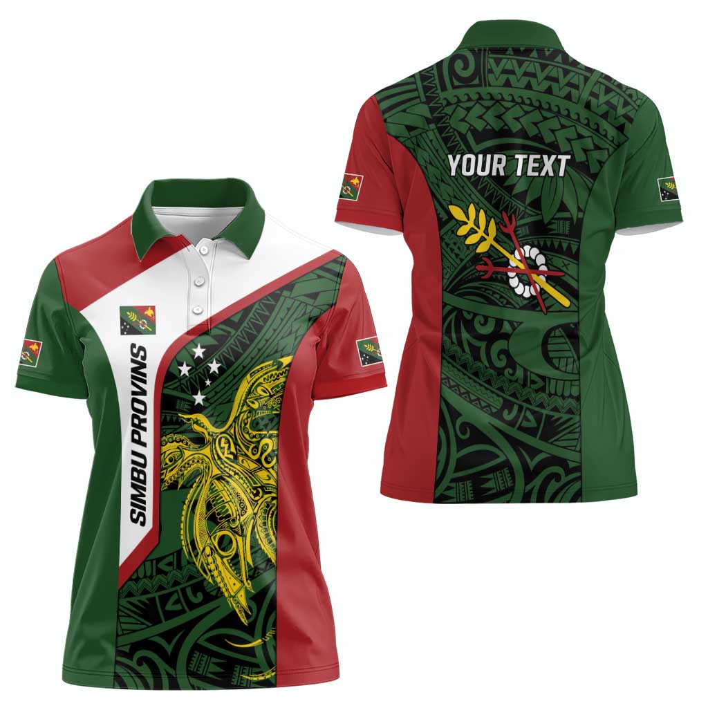 Personalised PNG Chimbu Province Women Polo Shirt Bird of Paradise Tattoo Flag Motif - Polynesian Pride