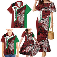 Personalised PNG East New Britain Province Family Matching Mermaid Dress and Hawaiian Shirt Bird of Paradise Tattoo Flag Motif - Polynesian Pride