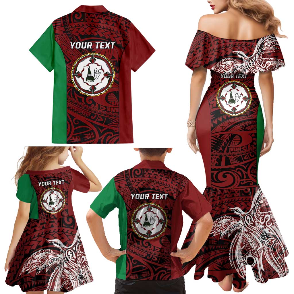 Personalised PNG East New Britain Province Family Matching Mermaid Dress and Hawaiian Shirt Bird of Paradise Tattoo Flag Motif - Polynesian Pride