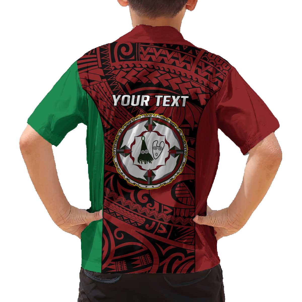 Personalised PNG East New Britain Province Family Matching Off The Shoulder Long Sleeve Dress and Hawaiian Shirt Bird of Paradise Tattoo Flag Motif - Polynesian Pride