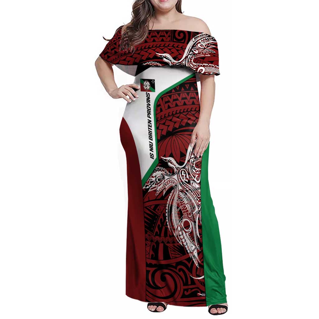 Personalised PNG East New Britain Province Family Matching Off Shoulder Maxi Dress and Hawaiian Shirt Bird of Paradise Tattoo Flag Motif - Polynesian Pride
